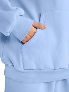 Survêtement surdimensionné personnalisé pour femmes 2 pièces pantalon Cargo à jambe large ensemble à capuche motif solide dernière conception pour l'hiver-Vente en gros - Product Image 6