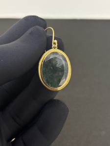 Pendientes de Plata de Ley 925 con Baño de Oro de 18K, Gema de Ágata Musgosa Natural con Corte Ovalado, Engaste de Bisel, Hechos a Mano, para Bodas y Fiestas - Product Image 2