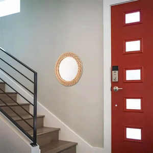 Miroir en rotin vietnamien écologique tissé à la main décor mural contemporain moderne élégant pour la maison salle de bain maquillage Accents faits à la main - Product Image 4