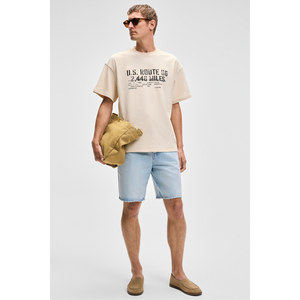 Camiseta de Cuello Redondo de Algodón Orgánico Oversize para Hombre VYRO con Detalle Estampado - Vainilla - Product Image 1