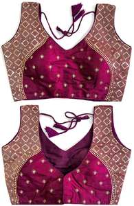 Blusa moderna de tela de seda de Milán con cuello en V, decoración con lentejuelas, bordado tejido Jari Work Patchwork Back Huk Design para bodas - Product Image 3