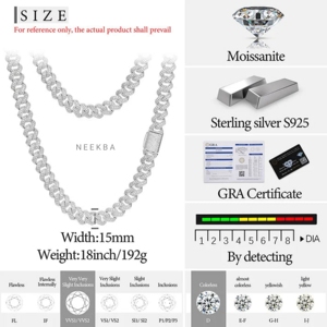 สร้อยเพชรโมอิสขนาด15มม. สำหรับผู้ชายสร้อยคอเงิน925เพชรส่องแสง - Product Image 6