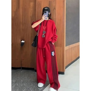 ชุดกีฬาแฟชั่นลำลองฤดูใบไม้ผลิสำหรับผู้หญิงเสื้อแขนยาวผู้หญิงกางเกงขาบานแบบหลวมระบายอากาศ - Product Image 2