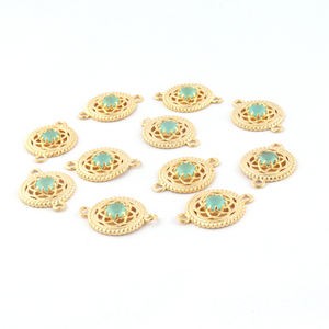 Ndian-abalorio de piedra redonda para joyería, Conector de diseño de Calcedonia, ajuste de garra chapada en oro con conectores de doble bucle - Product Image 2