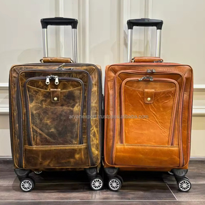 Nouveaux sacs de chariot à bagages en cuir véritable pleine fleur faits à la main véritables bagages de chariot de nuit Weekender personnalisés avec des roues - Product Image 4