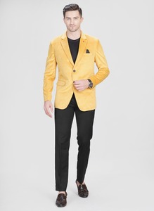 Blazer de cour en velours jaune vif pour homme, coupe ajustée, pour tenues avant-gardistes, disponible au meilleur prix, directement de l'usine. - Product Image 3