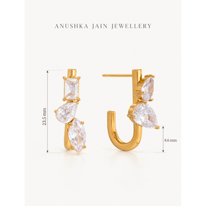Boucles d'oreilles créoles en zircon avec grappe de zircons taille marquise - Product Image 5