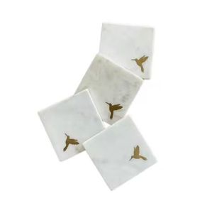 Último diseño indio hecho a mano de madera y resina forma cuadrada color marrón y blanco posavasos vajilla - Product Image 6