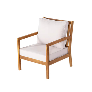 Sillón de salón de madera maciza con cojines blancos | Diseño moderno al aire libre para patios y hoteles | Proveedor de Vietnam - Product Image 1