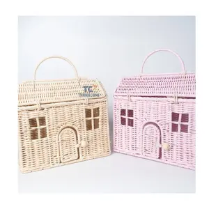 Dollhouse hediye tedarikçisi el yapımı Rattan Casa çanta dokuma ev Rattan çanta sevimli hasır saman torbaları çocuk Rattan Vietnam tedarikçisi