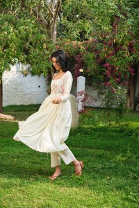 Traje Salwar de Algodón Khadi Puro, Listo para Usar, con Costuras Completas, Color Brillante, Estampado Grande y Elegante, Manga Larga, para Verano - Product Image 3
