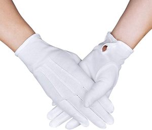 Gants en coton blancs respirants avec fermeture à bouton-pression pour événements formels, mariages et défilés - Product Image 1