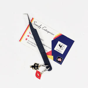 Pince à épiler professionnelle à 90 degrés avec breloques en acier inoxydable pointe de fibre pince à épiler solide Extension de cils beauté durable - Product Image 3