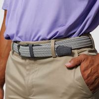 Ceinture de golf formelle pour homme, ajustable, en PU, avec boucle en acier, design tressé élastique, logo en relief disponible, plusieurs couleurs