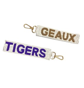 GEAUX TIGER Llavero con cuentas Correa Sorority Gameday Correa personalizada con ganchos desmontables de la India Hecho a mano para llaves - Product Image 1