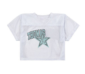 Fabricant de t-shirts personnalisés de haute qualité en maille pour le sport T-shirt surdimensionné à col en V imprimé baseball et demi-manches recadrée Boxy pour hommes - Product Image 4