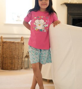 Ensembles de pyjamas pour filles en jersey de coton décontracté d'été, imprimés de motifs géométriques, 100% coton doux, meilleur prix, vêtements de nuit - Product Image 1