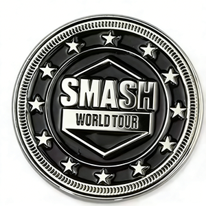 HONGSHENG Pièce de monnaie de défi personnalisée en alliage de zinc plaqué cuivre, moulée sous pression, design style <span class=keywords><strong>World</strong></span> Tour, bordure étoilée pour la promotion d'événements - Product Image 1