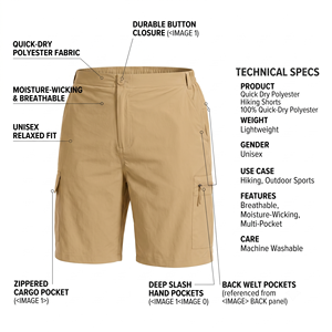 Unisex Quick Dry Hiking Shorts Custom OEM Label Polyester Cargo Style for Outdoor Trekking - Product Image 5
