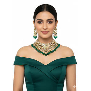 Gargantilla Clásica Chapada en Oro de 18K con Diamantes Kundan Meena y Polki para Fiesta - Product Image 1