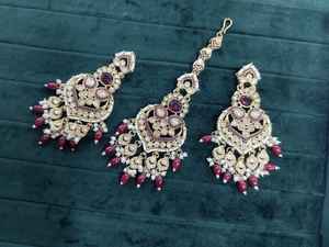 Custom Designed Multi-Color <b>Indian</b> Fashion Jewelry <b>Set</b> Women's Earrings & Mang Tikka for Wedding & Parties Alloy Material - Product Image 3