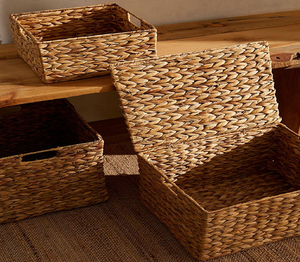 Panier de rangement en jacinthe d'eau tissée, bac rectangulaire en fibre naturelle avec poignées, parfait pour la décoration intérieure, à prix de gros. - Product Image 5