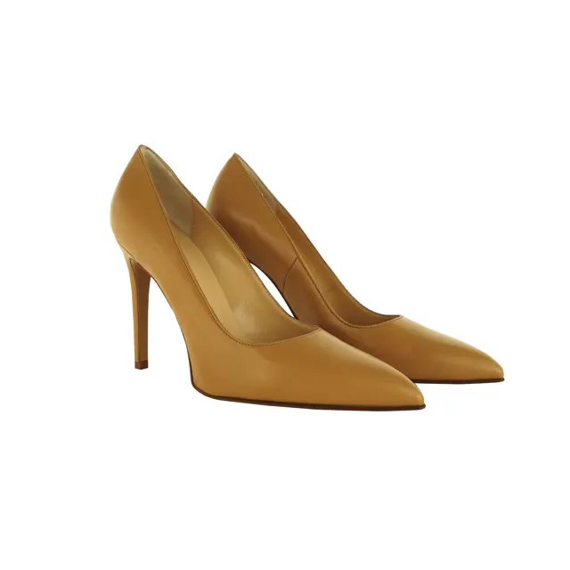 High Quality Camel Colour High Heel Decollete Shoes Made in Italy Genuine Calf Leather First Lady