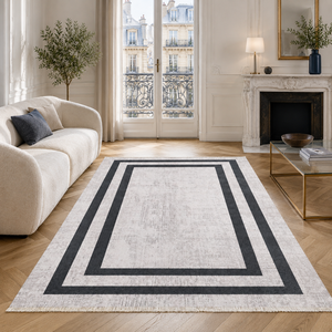Netline Home Crossed Border Slate Grey Traditional <b>Washable</b> <b>Rug</b> - Product Image 1