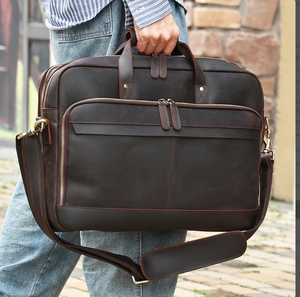 18inch Personalized Leather <b>Briefcase</b>, Genuine Leather Messenger Bag, School Office Bag, Laptop Bag, Shoulder Bag, Best Gift - Product Image 1