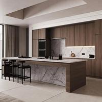 Set Kabinet Dapur Lengkap Modern Mewah Melengkung Berpalang Warna Beige untuk Proyek Pembangunan Vila Apartemen