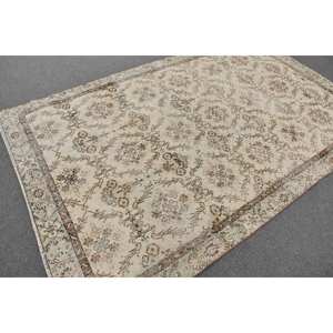 Alfombra turca Vintage clásica blanca marrón 5,6x8,8 pies diseño de retazos hecho a mano lana látex Tabriz para sala de estar pasillo rectángulo - Product Image 2