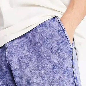 Shorts décontractés pour hommes 2023 en toile unie délavée à l'acide, avec cordon de serrage, taille élastique, respirants, pour l'été, avec poches - Product Image 2