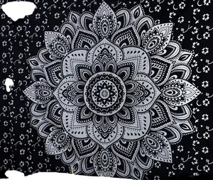 Tapiz colgante de pared de Mandala indio, arte de pared ombré de plata, Hippie, tapices bohemios