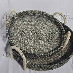 Handwicker Natural Round Rattan Serving <b>Tray</b> with Handles High Quality Serving <b>Tray</b> Made by Vietnamese Factory - Product Image 5