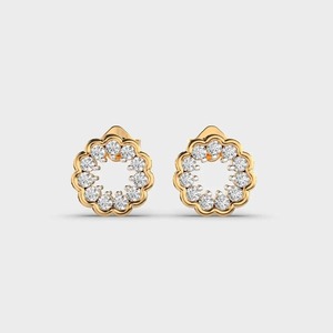 Boucles d'oreilles clous en or plaqué 18 carats pour femmes, motif floral avec halo de diamants CZ ronds |   Bijoux de mariage de luxe à bordure festonnée - Product Image 3