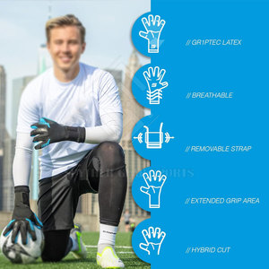 Gants de gardien de but professionnels de haute qualité avec paume en latex à forte adhérence, design respirant, support de poignet sécurisé, fermeture à boucle et crochet - Product Image 4