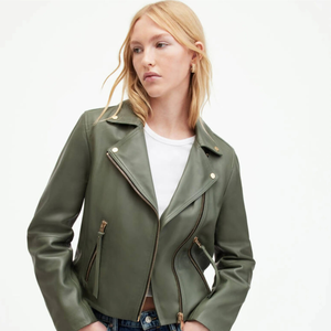 Chaqueta duradera de piel de oveja auténtica para mujer, abrigo de motorista con cremallera ajustado para moda, viajes y uso diario - Product Image 2