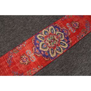 พรมตุรกี ขนาด 1.6x7.1 ฟุต พรมขนาดเล็ก ลายเรขาคณิตสีแดง พร้อมลวดลายดอกไม้ พรมวินเทจ - Product Image 3