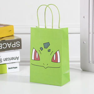 Sac à main en papier enduit de Chine, sac cadeau pour fête d'anniversaire, sac à bonbons, vert, mignon, dessin animé, fermeture éclair sur le dessus, gaufré, fait à la main, de haute qualité - Product Image 4