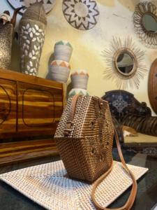 Lombok Heritage correa de cuero genuino tejida a mano bolso de ratán pentagonal tradicional indonesio Ketak artesanía artesanías de mimbre - Product Image 2