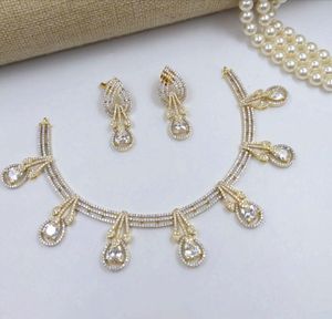<b>Gold</b> Plated CZ <b>Choker</b> Style Necklace Set Cubic Zirconia Bridal Jewelry for Weddings & Parties Fashionable <b>Chokers</b> & Necklaces - Product Image 3