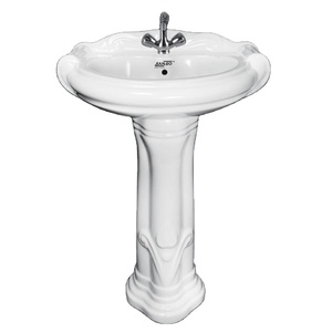 Meilleur prix concurrentiel pour le lavabo ovale en céramique blanche de finition brillante avec l'approvisionnement en vrac de piédestal des articles sanitaires à vendre - Product Image 1