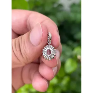 Pendentif en argent 925 avec morganite rose, diamant plaqué rhodium et cristal, pendentif religieux en or rose plaqué rhodium - Product Image 3