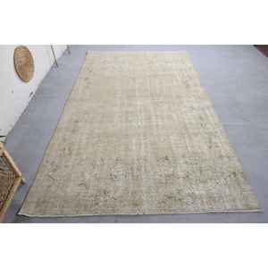 Tapis turc vintage moderne de 5.2x8.9 pieds, tapis en laine beige tissé à plat avec support en latex pour décorations de salon - Product Image 1
