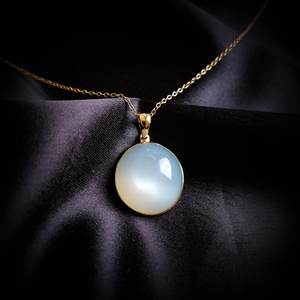 Pierre de lune blanche naturelle ronde coupe 14k pendentif en or 17x17mm bijoux en or de mode fine pour les femmes de l'usine de bijoux en gros - Product Image 1