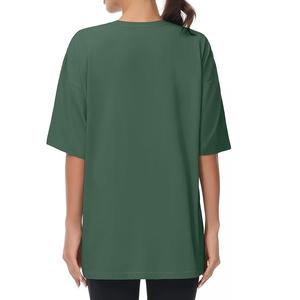 เสื้อยืดผ้าฝ้าย100% สีทึบมาใหม่ของผู้หญิงเสื้อแขนสามส่วนคอไหล่สไตล์ลำลองโอเวอร์ไซส์ทรงหลวมระบายอากาศได้ดี - Product Image 4