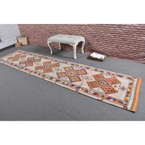 Vintage Turkish <b>Runner</b> <b>Rug</b> 2.8x12.5 ft Orange Ombr Wool Patchwork with Latex Backing Eco-Friendly Traditional <b>Rug</b> - Product Image 2