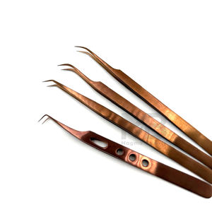 Pinzas de extensión de pestañas con logotipo de marca personalizado de acero inoxidable japonés, pinzas para pestañas recubiertas de Color Plasma de oro rosa - Product Image 3