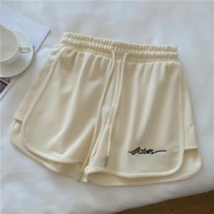 Women's High Waist Embroidered Shorts Fashion Letter and Flower Decoration Breathable <b>Drawstring</b> Design - Product Image 4