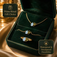 Parure de bijoux en acier inoxydable plaqué or 18 carats avec cristaux taille poire, collier, bracelet et bague bicolores en pierres précieuses pour femme - Vente en gros